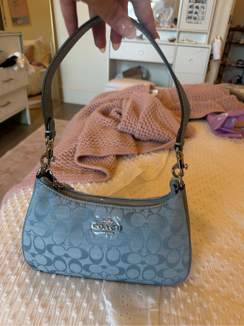 Coach Light Blue Signature Jacquard Shoulder Bag